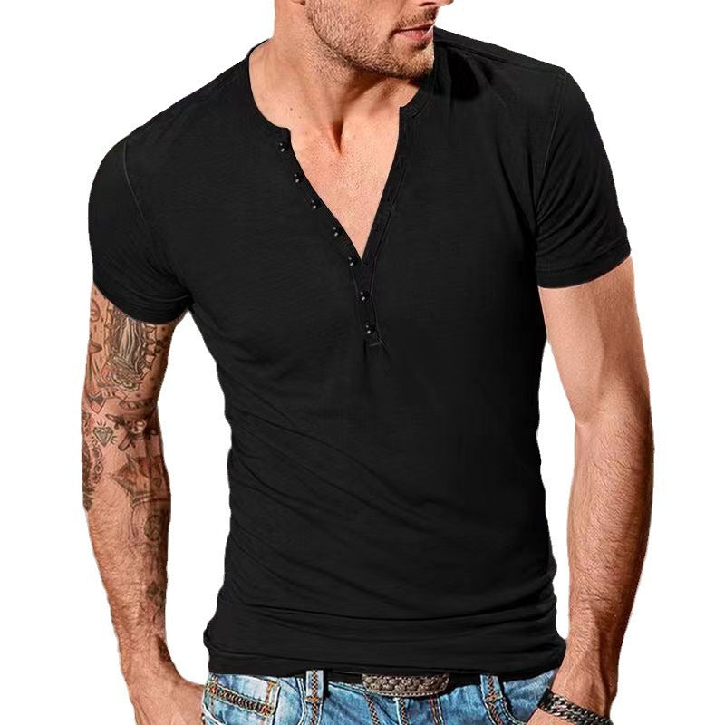 Herren Kurzarm Henley-T-Shirt mit Knopfleiste und weichem Baumwollmix EB
