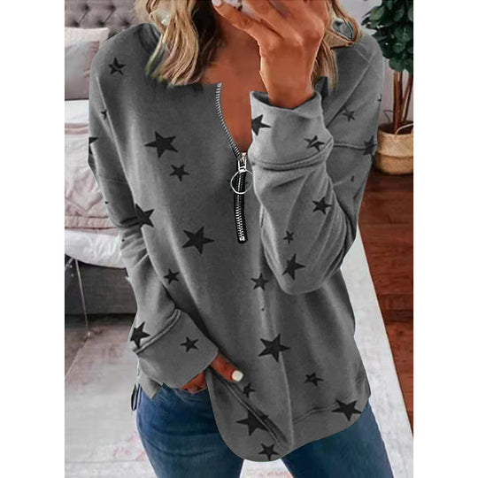 Damen Kapuzensweatshirt mit Reißverschluss und Sternenmuster EB