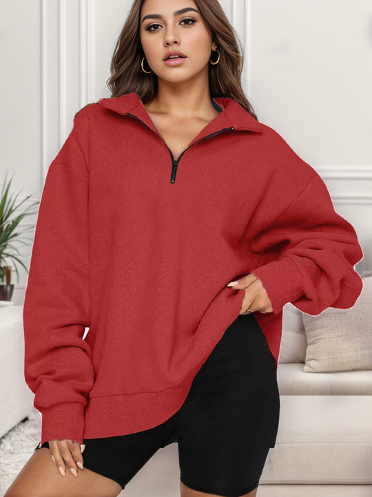 Damen nan übergroßes Sweatshirt mit Halbreißverschluss und Stehkragen EB