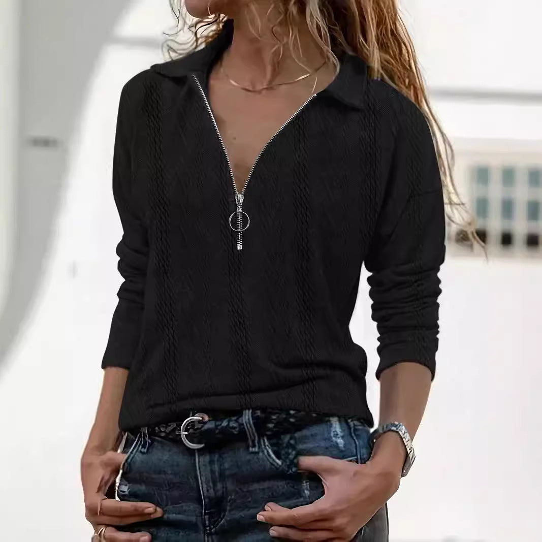 Damen Strickpullover mit dezenter Rippstruktur und kurzem Reißverschluss EB