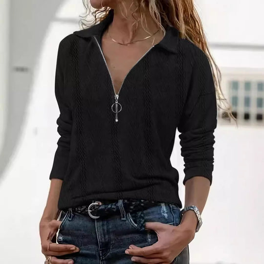 Damen Strickpullover mit dezenter Rippstruktur und kurzem Reißverschluss EB