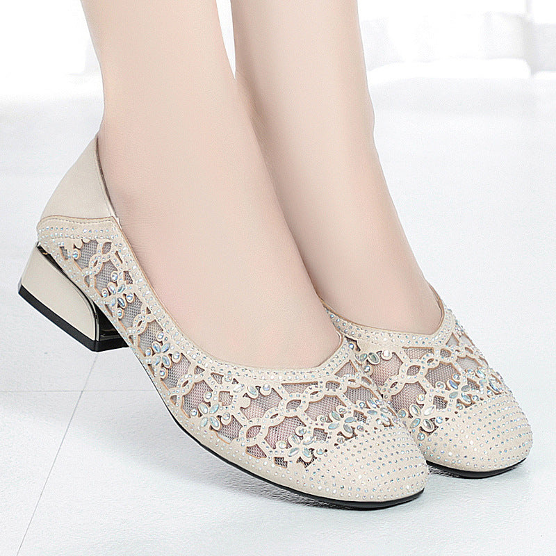Damen Elegante Ballerinas mit funkelndem Strass und hochwertigem Lochdesign EB