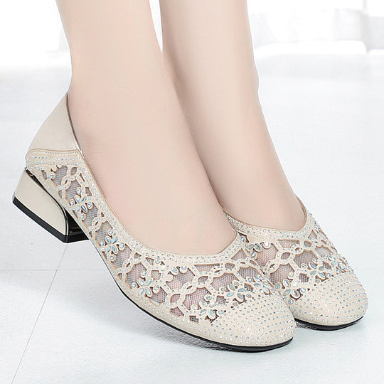 Damen Elegante Ballerinas mit funkelndem Strass und hochwertigem Lochdesign EB