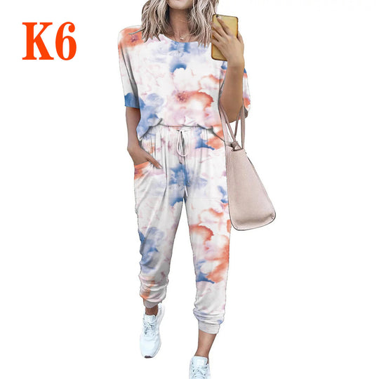 Damen Leichter Freizeit-Jumpsuit mit einem auffälligen Batik-Muster und praktischen Taschen EB