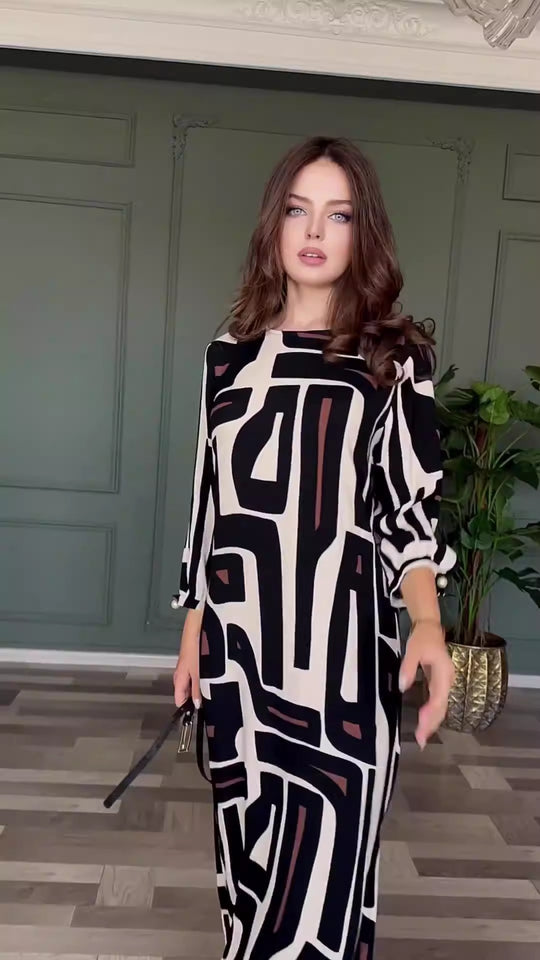 Damen Lange Tunika mit modernem geometrischen Muster EB