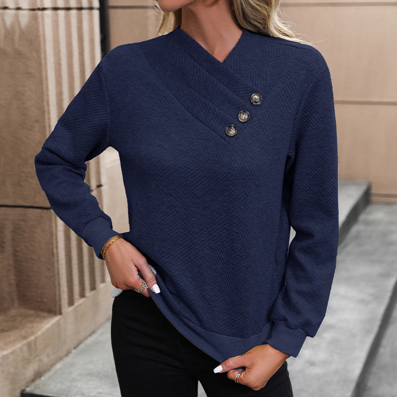 Damen eleganter Pullover mit asymmetrischem Ausschnitt und Knopfdetails EB