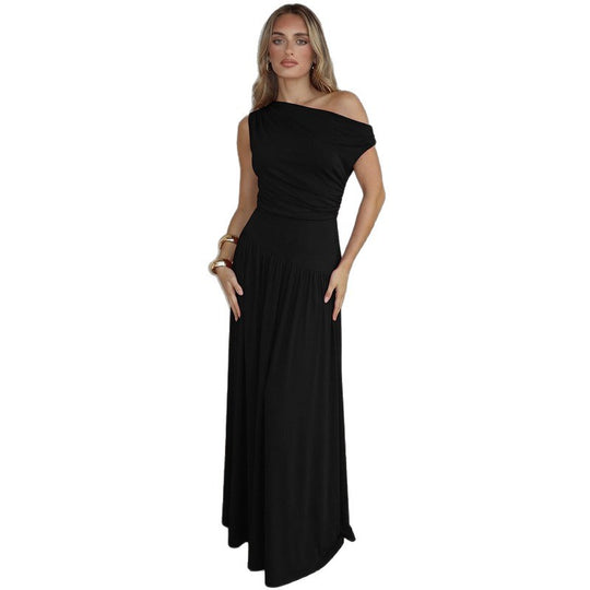 Damen Langarm Maxikleid mit asymmetrischem Schnitt und komfortablem Taillenbereich EB