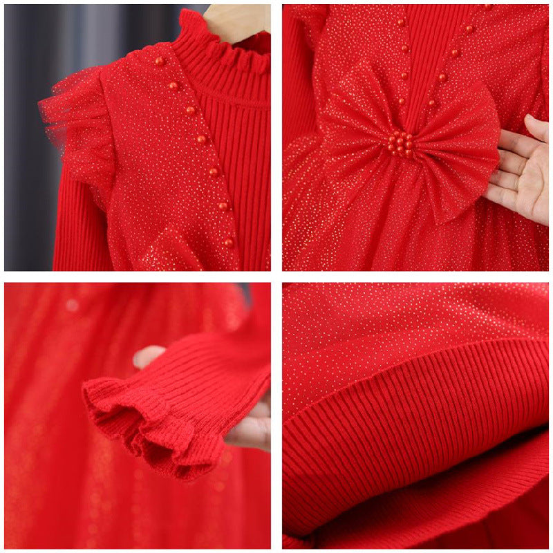 Mädchen Festliches Tüllkleid mit Pailletten und Schleifendetail EB