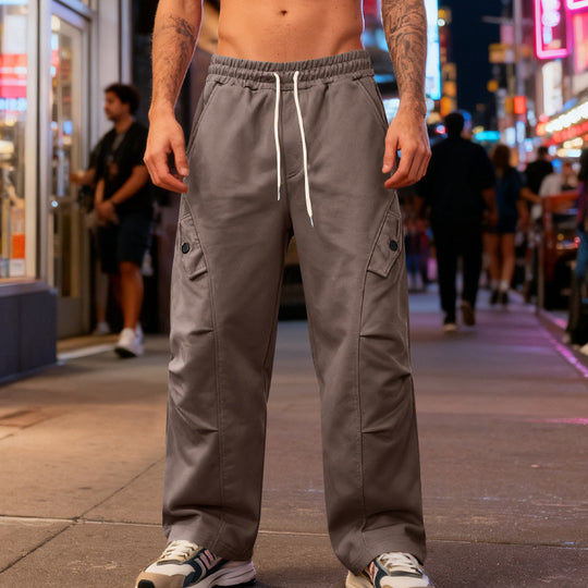 Herren nan weite Cargo-Straßenhose mit elastischem Tunnelzugbund und funktionalen Klappentaschen EB