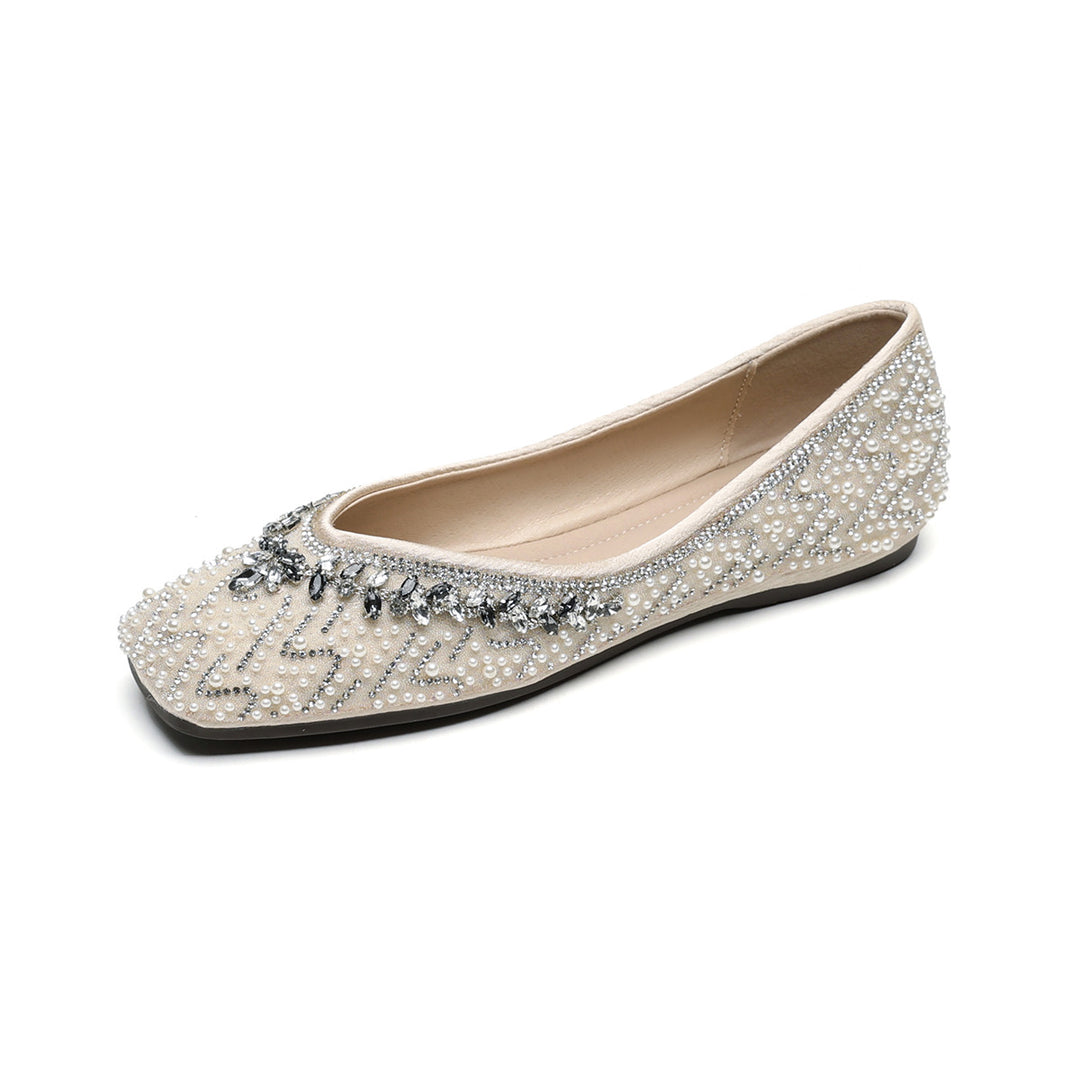Damen Ballerinas mit funkelnder Strass- und Perlenverzierung EB