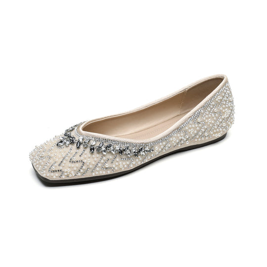 Damen Ballerinas mit funkelnder Strass- und Perlenverzierung EB