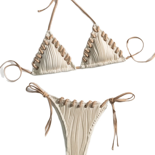 Damen Triangel-Bikini mit kontrastierenden Schnürdetails EB
