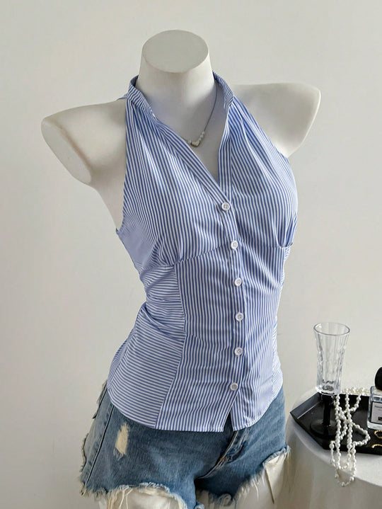 Damen Haltertop mit elegantem Streifenmuster EB