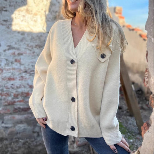 Damen lockerer Strickcardigan mit asymmetrischem Schnitt und Knopfdetails EB