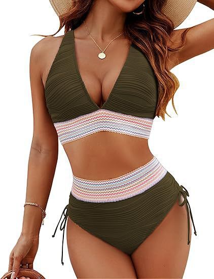 Damen Bikiniset mit hohem Bund und verstellbaren Rüschen EB