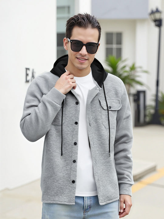 Herren modische Hybrid-Jacke mit abnehmbarer Kapuze und praktischen Taschen EB