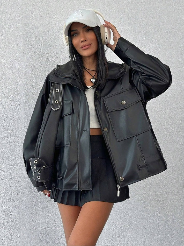 Damen lässige Oversized-Jacke mit großen Taschen EB