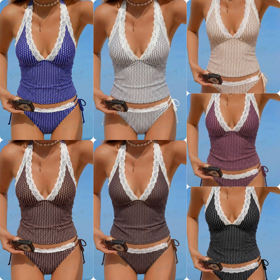 Damen Halter-Kini-Set mit Spitzenakzenten EB