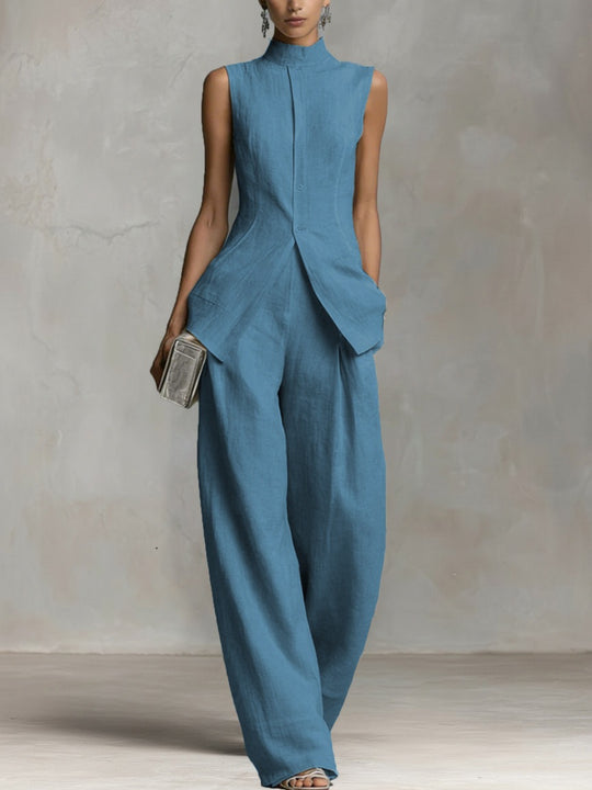 Damen Eleganter suit mit hochgeschlossenem Kragen und weitem Bein EB