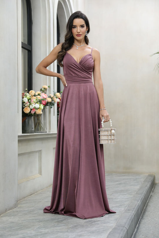 Damen Elegantes Maxikleid mit gerafftem Oberteil und schwingendem Saum EB