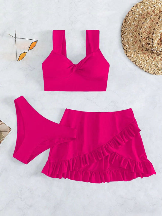 Damen Freizeit-Bikini-Set mit Wickelrock und stützenden Trägern EB