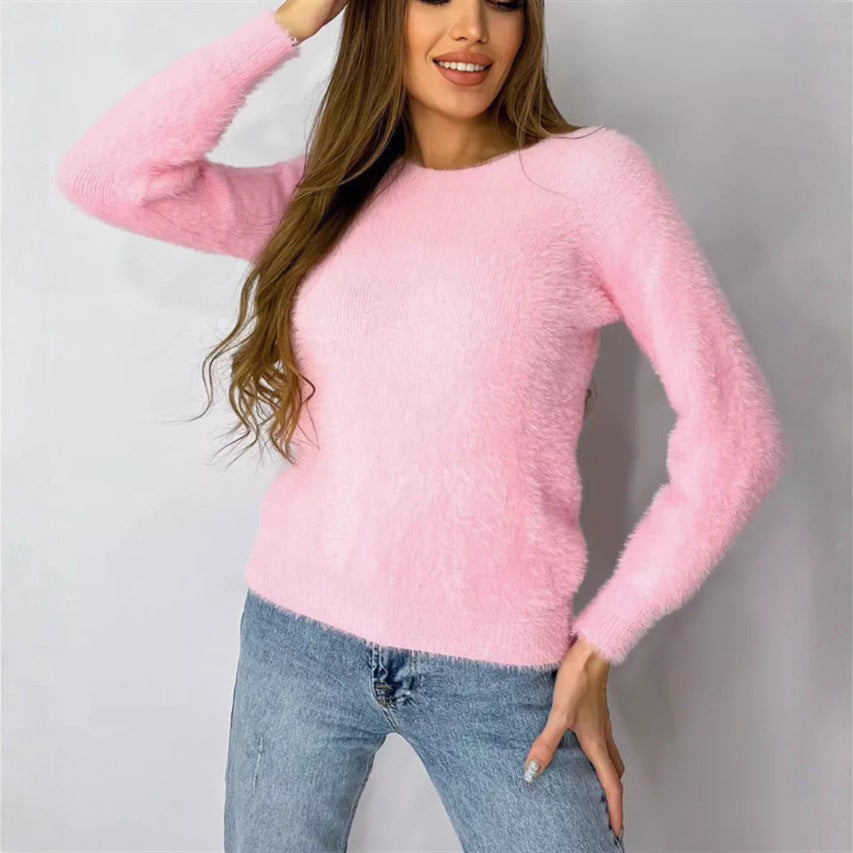 Damen Flauschiger Modischer Pullover EB