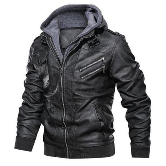 Herren jacke im modernen Biker-Stil mit abnehmbarer Kapuze EB