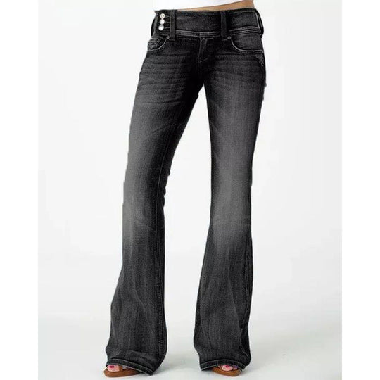 EB | Beliebte Weinlese Seitenknopf Hohe Taille Skinny Jeans