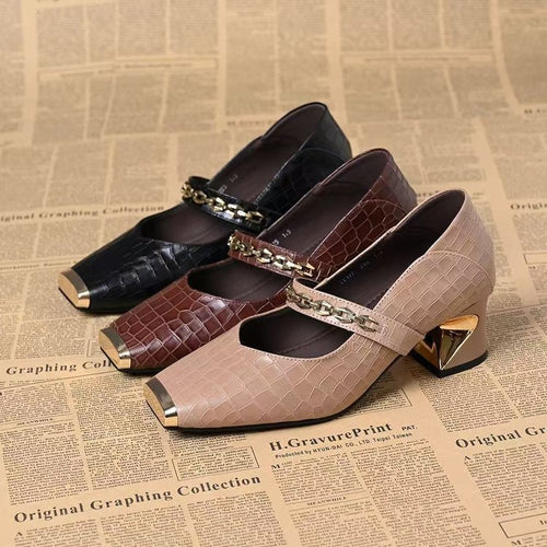 Damen elegante Blockabsatz Schuhe mit Kettenapplikation EB