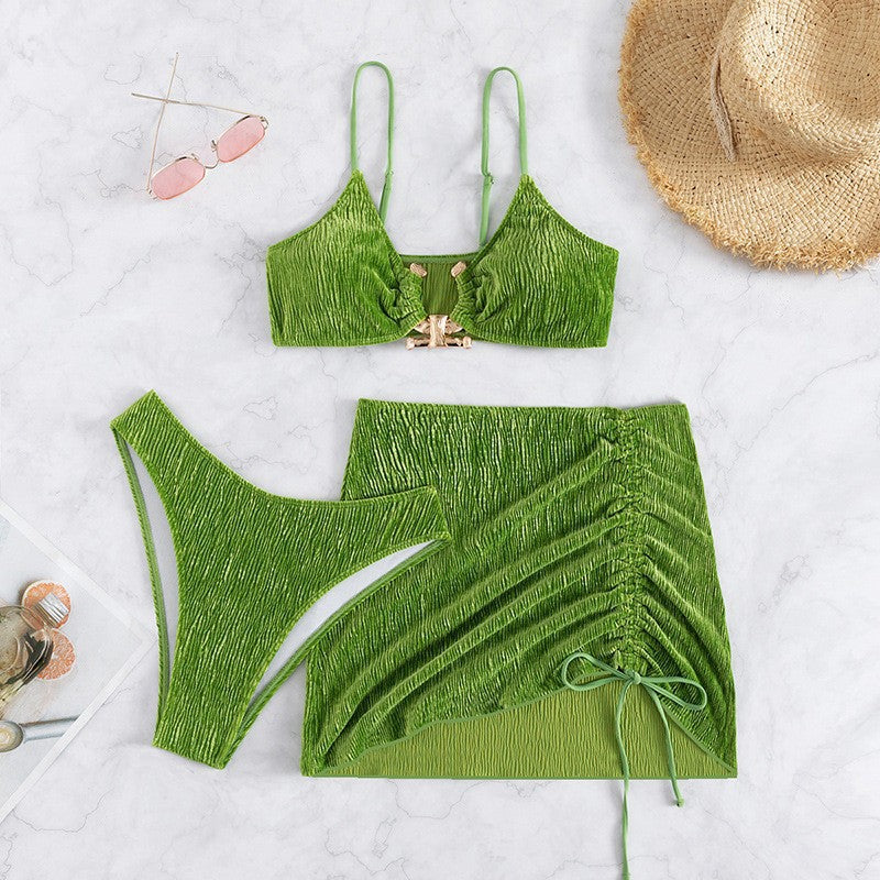 Damen Triangel-Bikini-Set mit Rüschendesign und modischem Rock EB