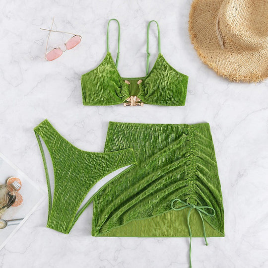 Damen Triangel-Bikini-Set mit Rüschendesign und modischem Rock EB
