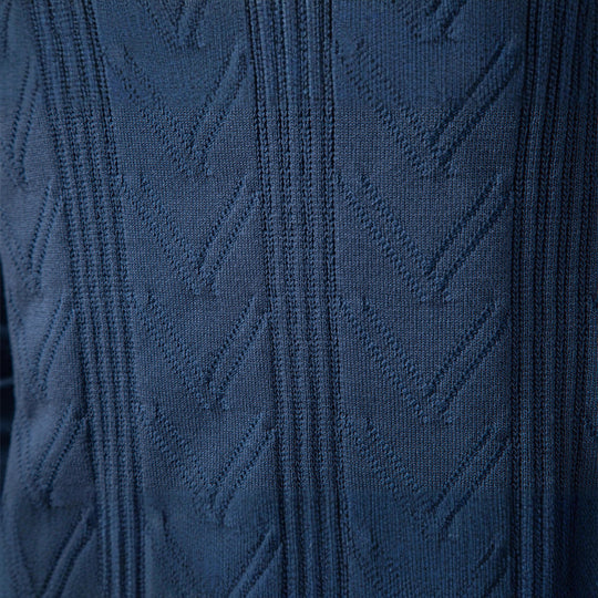 Herren nan feiner Strick-Polopullover mit V-Ausschnitt, Zickzackstruktur und Kentkragen EB
