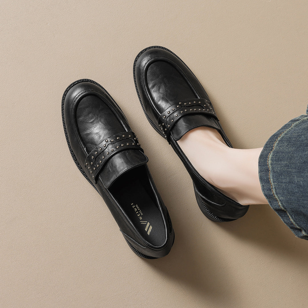 Damen elegante Mokassin-Schuhe mit modischer Nietenverzierung EB