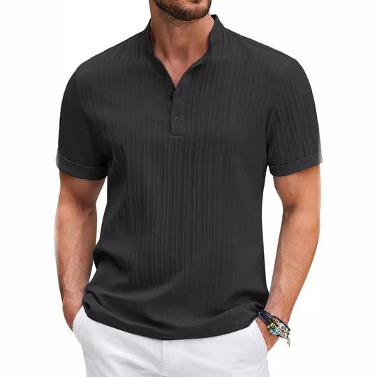 Herren Kurzarm Henley-T-Shirt mit strukturiertem Design EB