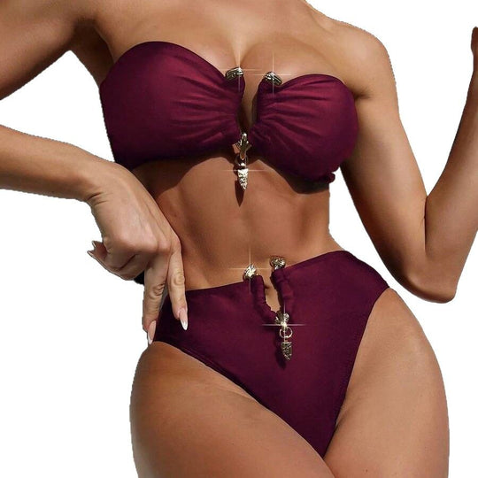 Damen Bandeau-Bikini mit glänzenden Akzenten EB