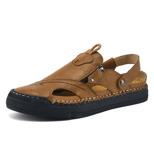 Herren Atmungsaktive und bequeme Leder-Sandalen mit verstellbarem Riemensystem EB