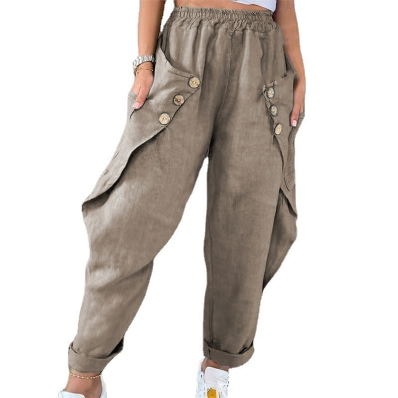Damen lässige Sommerhose mit Knopfdetails und praktischen Seitentaschen EB