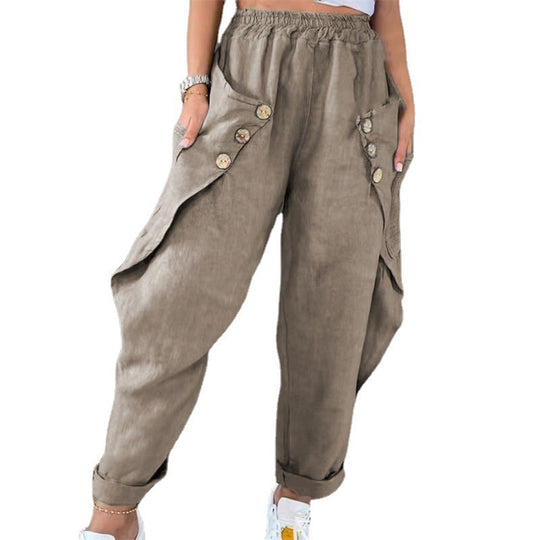 Damen lässige Sommerhose mit Knopfdetails und praktischen Seitentaschen EB