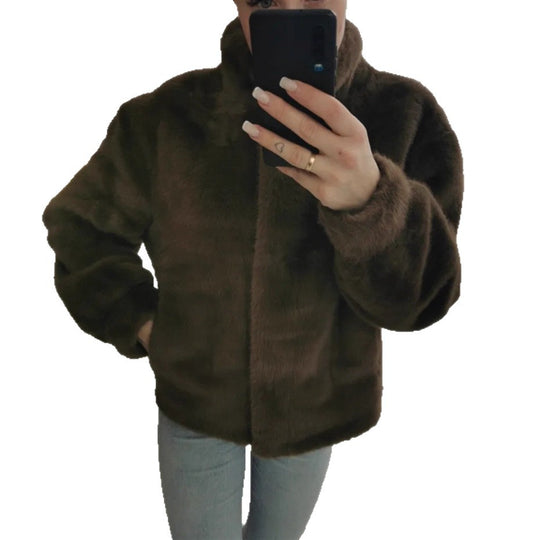 Damen Fleecejacke mit hohem Kragen und seitlichen Eingrifftaschen EB