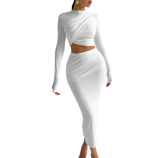 Damen Elegantes Crop-Top und Maxirock Ensemble mit Wickeldesign EB