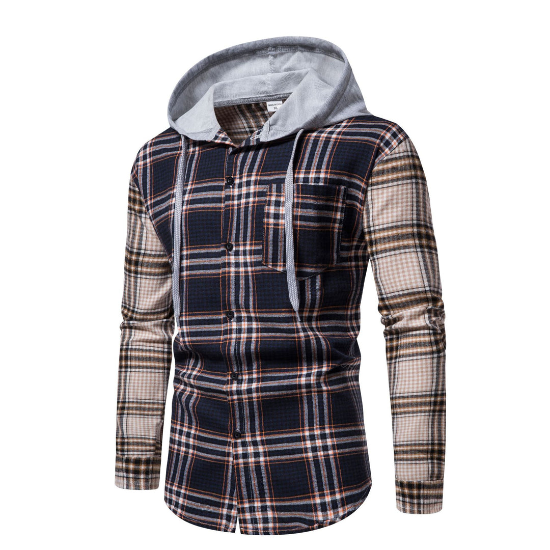 Herren Karo-Hemdjacke mit integrierter Kapuze und modernen Mustern EB
