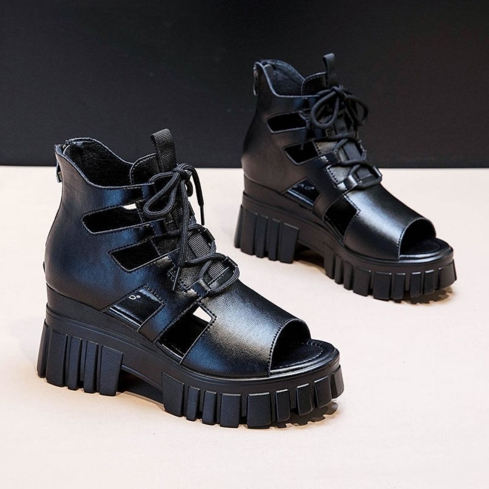 Damen Hochfrontige Schnürsandalen mit robustem Blockabsatz EB