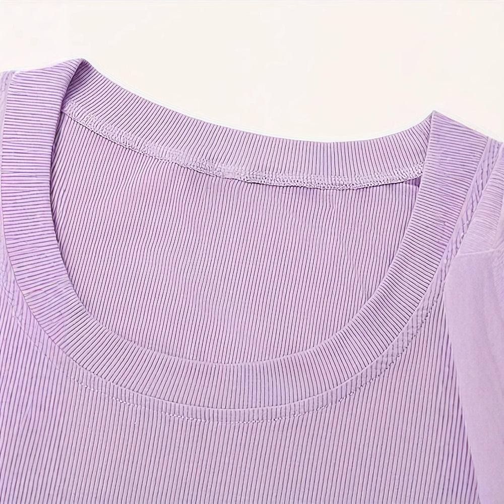 Damen Kurzarmoberteil mit modernen Rippdetails und tiefem Rundhalsausschnitt EB