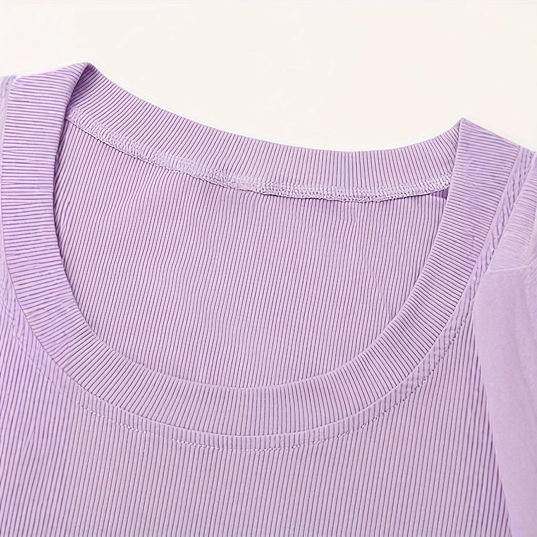 Damen Kurzarmoberteil mit modernen Rippdetails und tiefem Rundhalsausschnitt EB