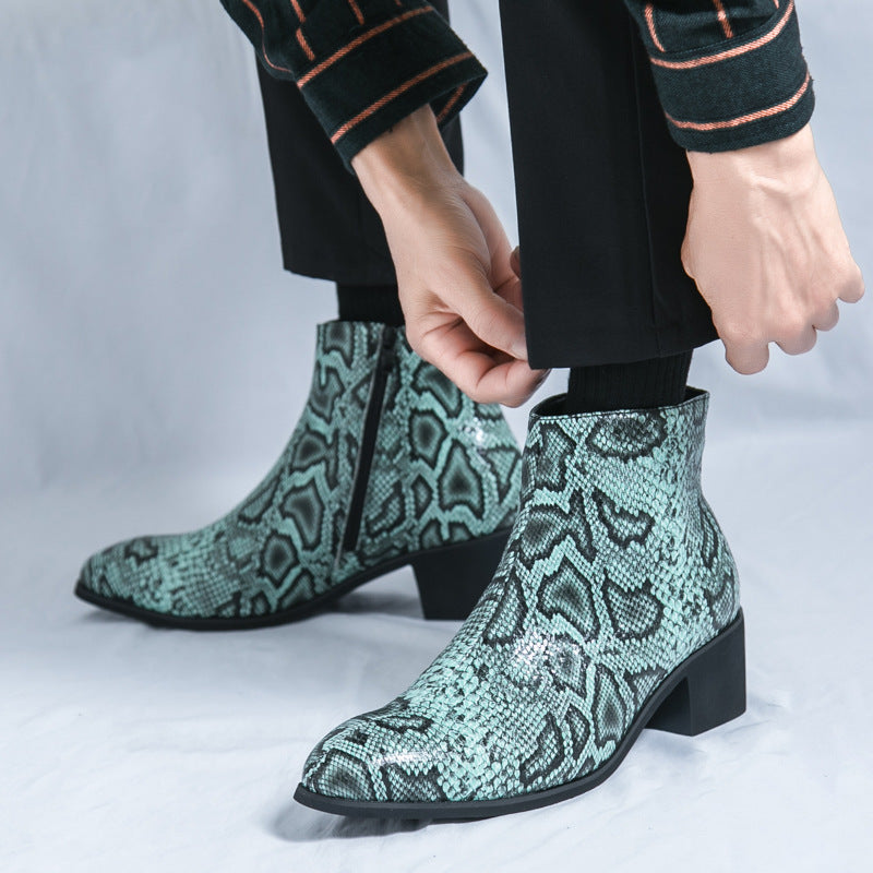 Damen Modische Ankle Boots mit schickem Schlangenleder-Design EB
