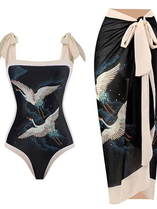 Damen Einteiler Badeanzug mit asymmetrischem Schnitt und eleganter Palazzo-Hose EB