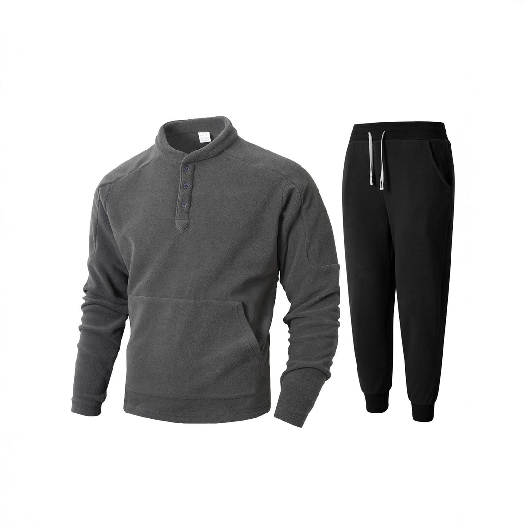 Herren kuscheliges Fleece- Trainingsanzug-Set mit Knopfleiste und praktischen Taschen EB