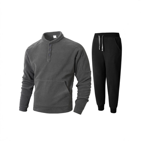 Herren kuscheliges Fleece- Trainingsanzug-Set mit Knopfleiste und praktischen Taschen EB