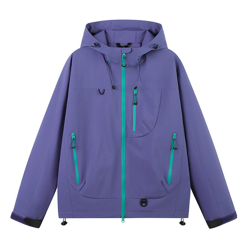 Damen wasserabweisende Outdoor-Jacke mit verstellbarem Kapuzenkragen EB
