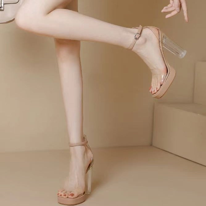 Damen Transparente High Heels mit klaren Absatz EB